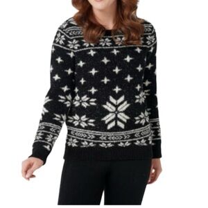 Barefoot Dreams Women’s Cozy Chic Long Sleeves Sweater Black White Size Large